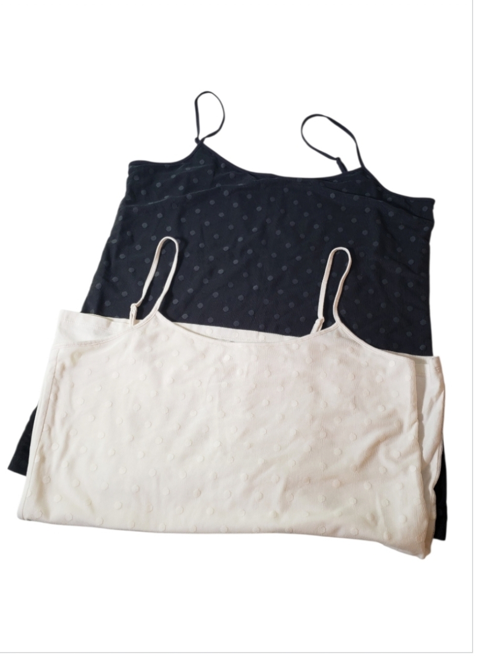 LOFT Outlet 2 Piece XL Swiss Dot Mesh Overlay Stretch Tank Tops Black White Basi